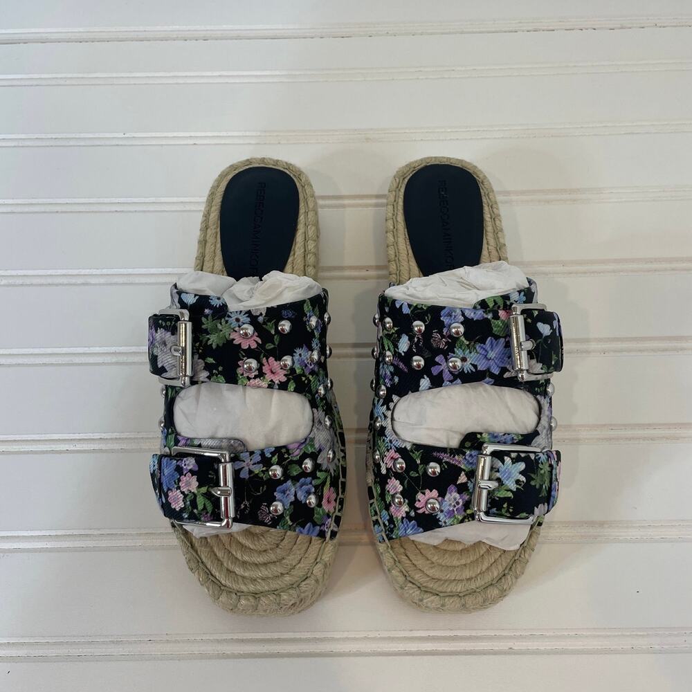 NWT Rebecca Minkoff Jodi Sandals Espadrille Sandals Slides Black Floral Size 7.5